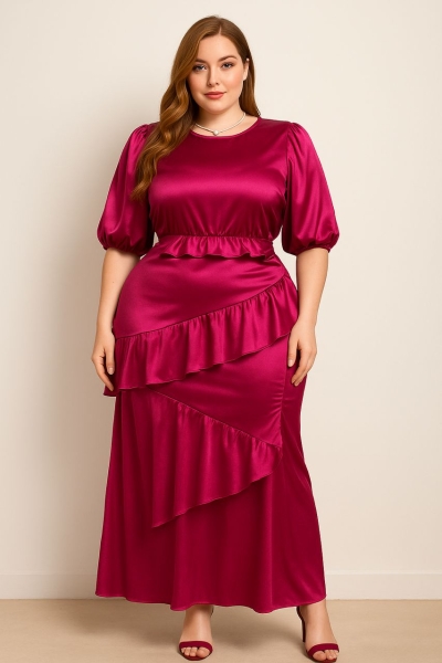 SATIN RAFFLE MAXI DRESS- WINE